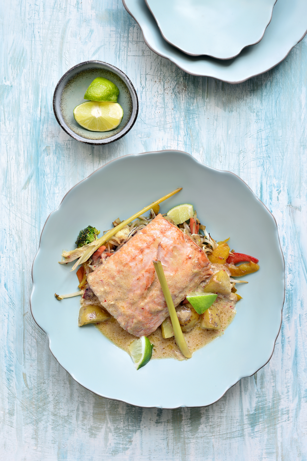 Zalm met rode curry en limoengras