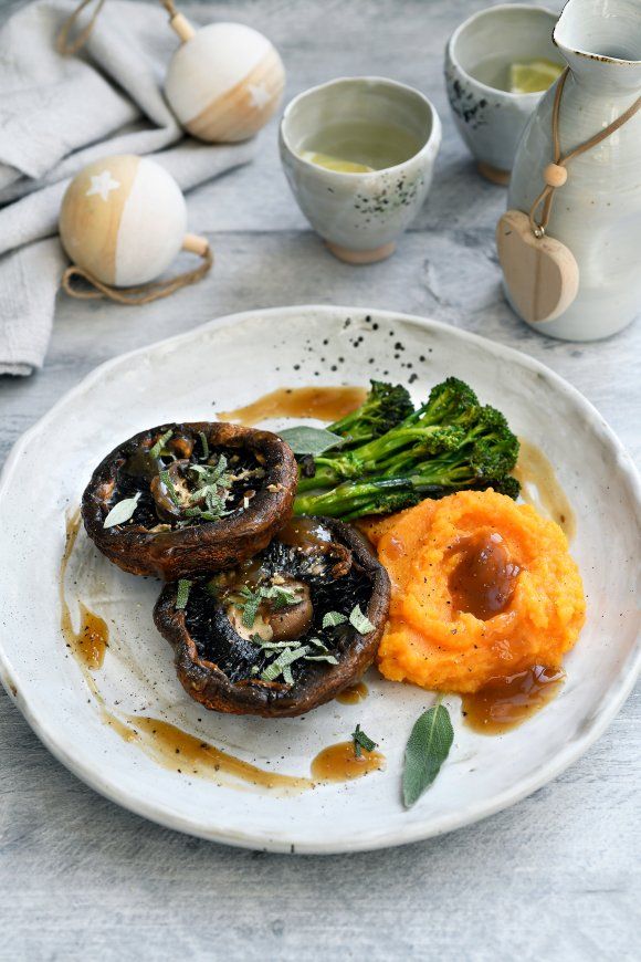 Miso portobello's met pompoenpuree