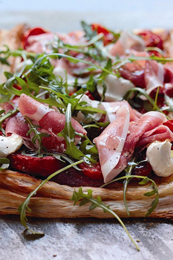 Geroosterde tomatentaart met Parmaham