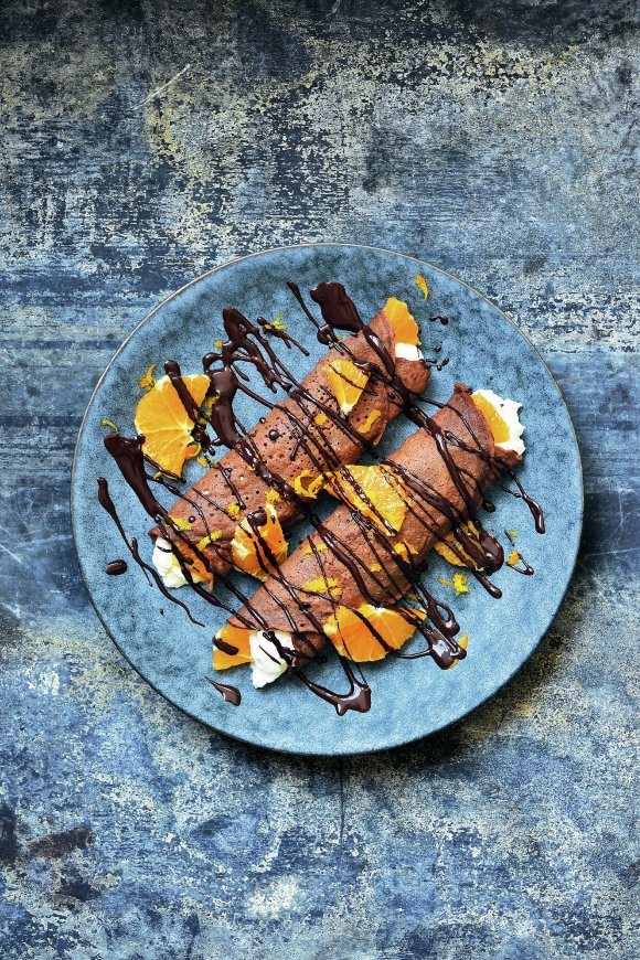 Chocolade crèpes met sinaasappel