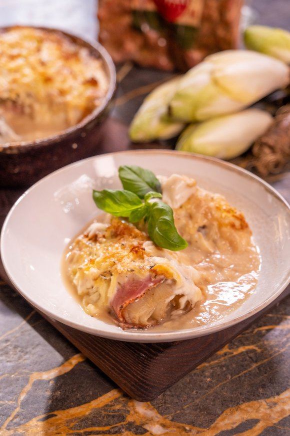 Witloofgratin met bloemkoolpuree