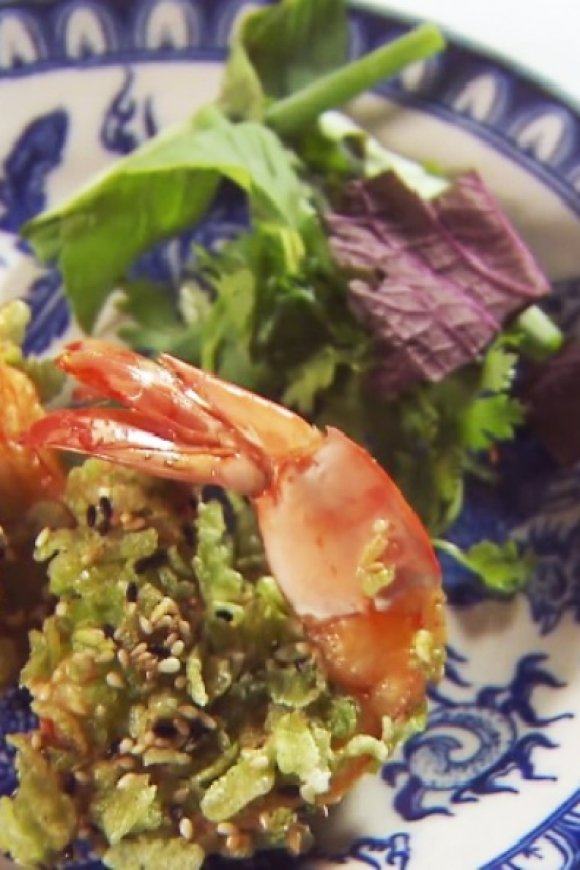 Krokantje van scampi met zoetzure saus