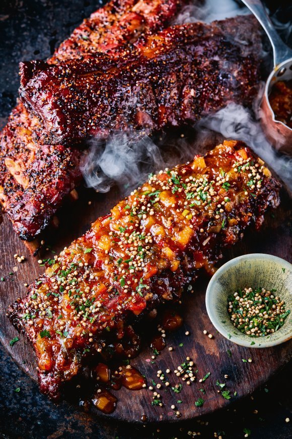 Crunchy Bourbon peach ribs