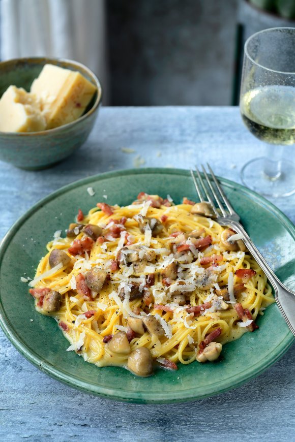 Pasta carbonara met truffelcrème