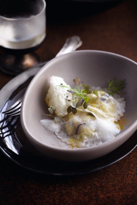 Ravioli met groene appel en oesters