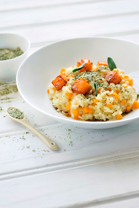 Risotto van pompoen met salie en nootmuskaat