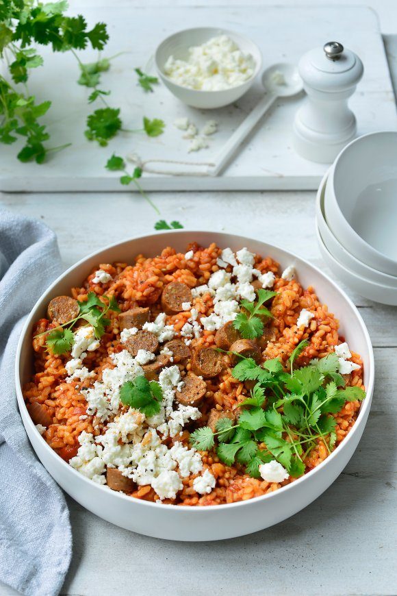 Tomatenrisotto met merguez en feta